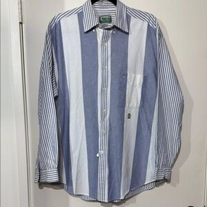 Siegfried 100% Cotton Blue & White Striped Men’s Button-Down Shirt Size M